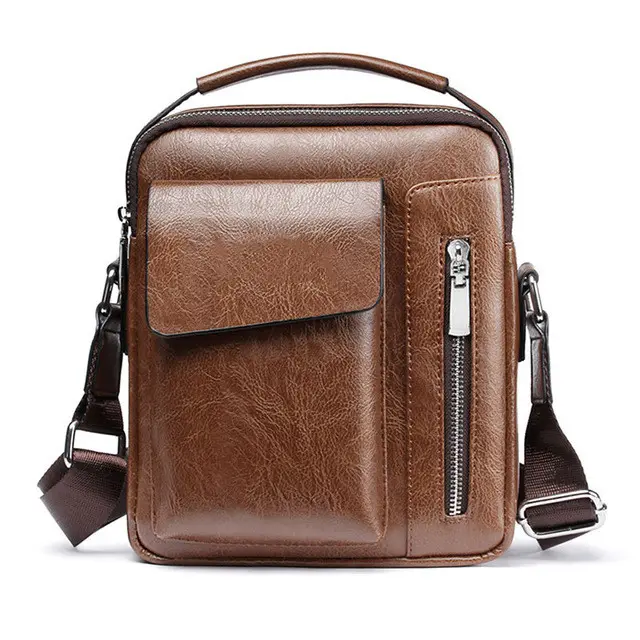 Casual Men PU Leather Handbag Capacity Vintage Crossbody Sling Shoulder Laptop Men Leather Messenger Bags Tote Bag