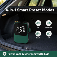 Compresseur d'air portable pour voiture, gonfleur de pneus sans fil, 150 PSI, batterie rechargeable 2000 mAh, 40 W, cylindre métallique 17 mm, lumière d'urgence