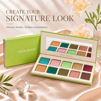 Palette de fards à paupières colorée verte à carreaux, 10 couleurs, sans logo, résistante à l'eau, pour un look naturel, marque privée