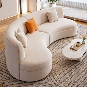 Sofá Seccional Curvo de Tela Moderna con Brazos Acolchados, Respaldo Firme y Patas de Madera, Juego de Muebles Tapizados para Sala de Estar - Product Image 4