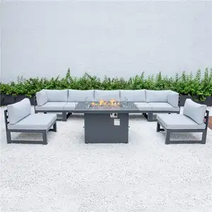 Outdoor Garten Couch Aluminium Sofa Set Schwimmbad Terrassen möbel Set mit Feuerstelle Tisch