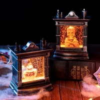 Lanterne LED Citrouille Crâne d'Halloween à Piles, Bougie Sans Flamme pour Table, Cheminée, Étagère, Fête, Décoration Maison Hantée