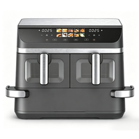 Friteuse à air à double panier, 3 zones indépendantes avec commandes séparées, 8 programmes prédéfinis, grande capacité, cuisson sans huile, facile à nettoyer