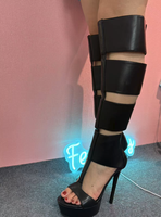 Bottes hautes à bout ouvert de haute qualité pour femmes, sandales à fermeture éclair arrière, bottines longues à talons fins découpés, talons hauts de 15 cm