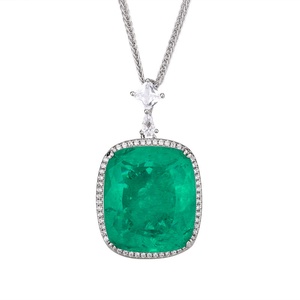 Wholesale Trendy Eco-friendly Copper Jewelry 20*23mm Rectangle Cut Green Cubic Zirconia Stone Color <b>Pendant</b> Necklace for Women - Product Image 1