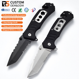 Cuchillo Táctico de Bolsillo para Exteriores con Hoja Serrada de Acero Inoxidable OEM y Mango G10, para Camping y Supervivencia, con Rompecristales - Product Image 1