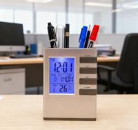 Individuelles Logo Digitaler LCD-Hintergrundbeleuchteter ABS-Tischwecker mit Schlummerfunktion Elektronischer Kalender Temperaturanzeige für Heim- und Bürogebrauch