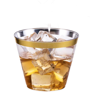 Özelleştirilebilir baskı düğün Catering etkinlikleri şarap içecek Drinkware tek kullanımlık parti bardakları 9oz altın çerçeveli şeffaf plastik bardaklar - Product Image 3