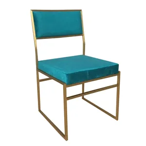 MRS WOODS Modern stil kolsuz döşemeli kadife mavi altın bacak paslanmaz çelik yemek sandalyesi