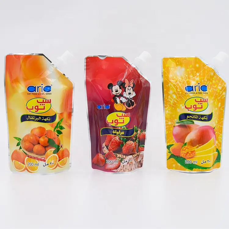 Special Design Fruit Juice Drinking Packaging Pouch With Spout For Mango/Strawberry/Orange Juice