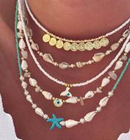 Collar Bohemio Colorido de Moda con Cuentas de Arroz, Estrella de Mar y Turquesa, Chapado en Oro de 18K, Joyería para Mujer