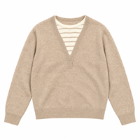 Pull en laine style coréen, effet deux pièces, color-block, manches longues, col rond, haut en tricot preppy pour femme, polyvalent