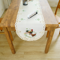 Nappe de table classique en polyester tricoté jacquard floral pour les fêtes d'hiver et de Pâques, idéale pour les dîners formels, motif poulet et coq