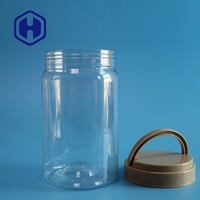 Pot rond en plastique PET de 850 ml avec couvercle en aluminium et poignée pour le stockage de salades, de sucre, de collations, de bonbons, de biscuits, de chocolat