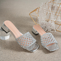 Sandales mules à talon carré de 4 cm en maille tressée ajourée pour femmes, vente en gros ODM/OEM, à bout ouvert, pour l'extérieur, décontractées, d'été