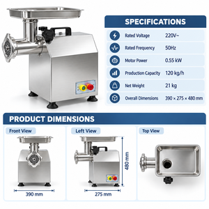 Picadora de Carne Eléctrica Comercial de 550W, Picadora de Carne de Acero Inoxidable de 120kg/h, Máquina Picadora de Carne de Alta Resistencia para Restaurantes - Product Image 3