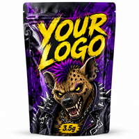 Sachet Mylar personnalisé 3,5g Za Pack avec logo personnalisé, pochette brillante à fermeture éclair, motif punk hyène féroce, sac d'emballage dessin animé