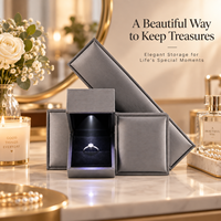 Boîte à bijoux en cuir PU avec éclairage LED intégré, intérieur en velours, pour fête de fiançailles, cadeau de vacances, présentoir de bijouterie