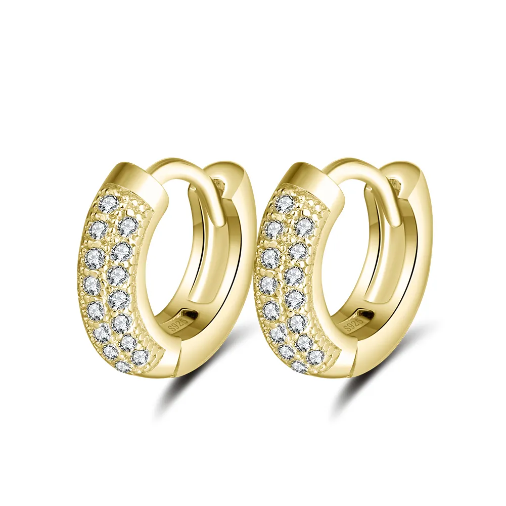 RINNTIN SE103 Modern Silver Jewelry Girls Cubic Zirconia 14K Gold Hoop Huggie Earrings for Women