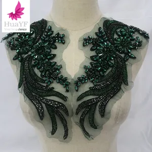 Lace Applique Embroidery Lace Patch with Beads Sequin for Bridal Couture Dress Veil Embellishment Craft