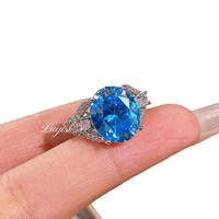 Nouvelle Collection : Parure de Bijoux Fantaisie pour Femme – Collier Pendentif Romantique Paraiba, Boucles d'Oreilles en Laiton Bleu Azur Forme Œuf de Colombe et Bague Ouverte