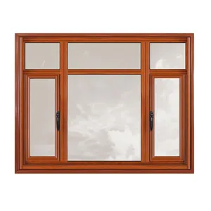现代流行木纹铝平开窗，带木纹