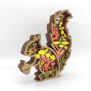 Uionen Wood Carved Squirrel <b>Craft</b> Ornament Multi-Layer Hollow Wooden Squirrel Figurine for Creative Home Decor - Product Image 4