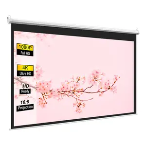 Electric Projector White Screen 60" Diagonal 1:1 Wall Ceiling Mounted Steel Case for Home Office Projection