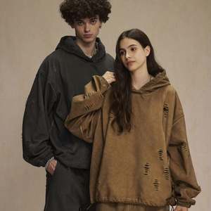 Yingling Sudadera con capucha personalizada French Terry Unisex Heavysize Oversized Ripped Distressed Paint Faded Acid Wash Sudaderas con capucha - Product Image 1