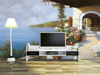 Impression 3d personnalisée photo paysage marin papier peint mural bâtiment arbre fleur plante vue sur la mer paysage papier peint mural papier peint pour la maison