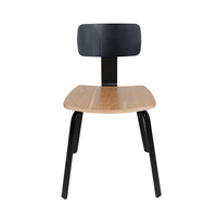 Chaise de salle à manger en placage de frêne avec cadre en métal noir, assise en contreplaqué, dossier rectangulaire tubulaire, chaise de salle à manger pour café et bistrot, vente en gros