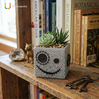 Pot de fleurs en résine carré brodé à la main, motif bouton souriant, pour plantes succulentes, ornement de table, statue de jardin pour la maison
