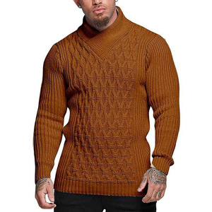 Suéteres para hombres <span class=keywords><strong>Slim</strong></span> <span class=keywords><strong>Fit</strong></span> Medio <span class=keywords><strong>cuello</strong></span> <span class=keywords><strong>alto</strong></span> Retro Hooked Flower Sweater Camisa de punto de manga larga de color sólido para hombres - Product Image 3