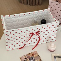 Boîte de rangement rectangulaire matelassée à pois, design en forme de cœur, en nylon, fermeture ouverte, grande capacité, panier organisateur de bureau