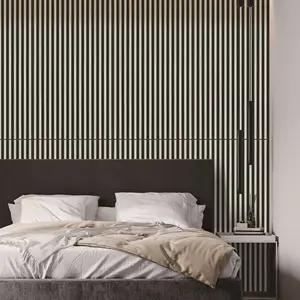 Sunwing 3 wajah kayu abu-abu Slat Panel dinding akustik | Stok di AS | 2-Pack 23.5 ''x 47.2'' 3D bergalur kedap suara Panel dinding