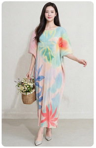 Robes décontractées longues pour femmes grandes tailles, style européen et américain, plissées irrégulièrement, 100% coton - Product Image 3