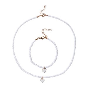 Ensemble de colliers en perles blanches avec pendentif cœur en acier inoxydable, bijoux à porter au quotidien - Product Image 1