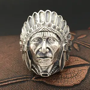 925 prata esterlina artesanal vintage prata tailandesa anel personalizado para anel indiano chefe dos homens