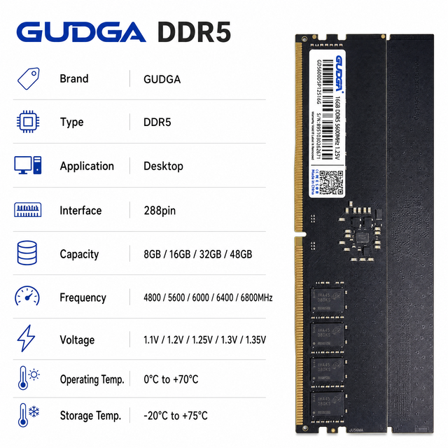 GUDGA High Performance Desktop RAM DDR5 16GB 5600MHz in Stock 5-Year Warranty