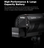 Flash de studio Godox AD300Pro pour extérieur, 300Ws avec batterie rechargeable de 2600mAh pour la photographie en studio