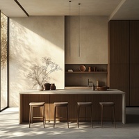 Ensemble de meubles de cuisine compact sur mesure avec production axée sur le design, fabriqué en usine, avec structure en panneaux mélaminés et accessoires d'évier