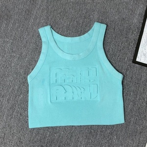 <strong>Ladies</strong> Girls Sexy Crop Ribbed <strong>Tank</strong> <strong>Top</strong> <strong>Top</strong> Quality 100% Cotton Embossed Letter Customization Slim Fit Knitted <strong>Tank</strong> <strong>Top</strong> Women - Product Image 3