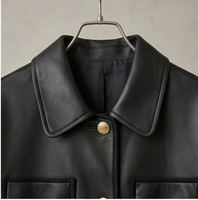 Veste en cuir de mouton véritable mi-longue pour femme, printemps-automne, noire, à revers, multi-poches, style décontracté, blazer en cuir