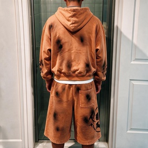 Ensemble sweat-shirt et short personnalisé 100% coton French Terry, survêtement oversize, streetwear graphique, jogging délavé à l'acide pour homme - Product Image 2