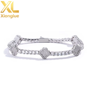 Luxury Paved CZ Zirconia Clover Tennis Bracelet with Claw Setting Plated High Quality Copper for <b>Men</b> and Women - Product Image 3