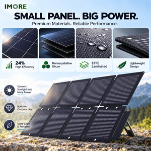 Panel Solar Plegable IMORE de 60W, Negro, Portátil, Monocristalino, para Exteriores, con Cables y Conectores - Product Image 2