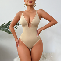 Combinaison Gainante Femme sans Coutures Quotidienne, Body une Pièce Décolleté en V Profond, Bretelles Respirantes en Nylon, Fourniture de Corsets Body