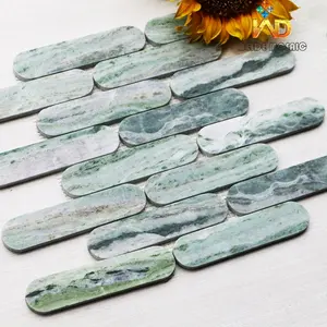 Oblong Cold Emerald Marble Mosaic Tile Kitchen Backsplash Green Long Oval Stone Mosaic Tiles for Home Decoration