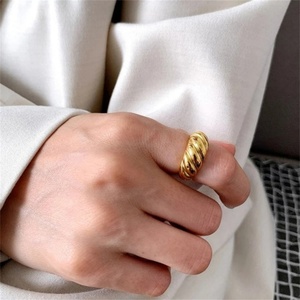 18k Gold Plated Jewelry <b>Croissant</b> Dome <b>Ring</b>, Twisted Braided Gold Plated <b>Ring</b>, and Chunky Signet <b>Ring</b> for Women - Product Image 3