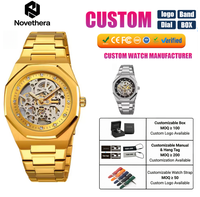 Montre mécanique automatique squelette de luxe M034 pour homme, cadran ajouré 40 mm, bracelet en acier inoxydable, étanche 30 m, fermoir pliant